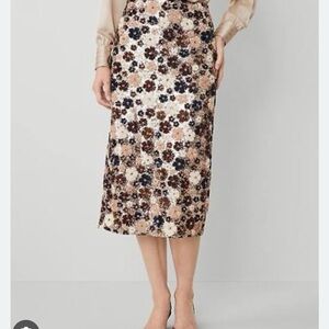 Ann Taylor Sequin Floral Midi Skirt